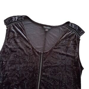 Rock & Republic Women's M Black Crushed Velvet Mesh Cut-out Embellished Tank Top